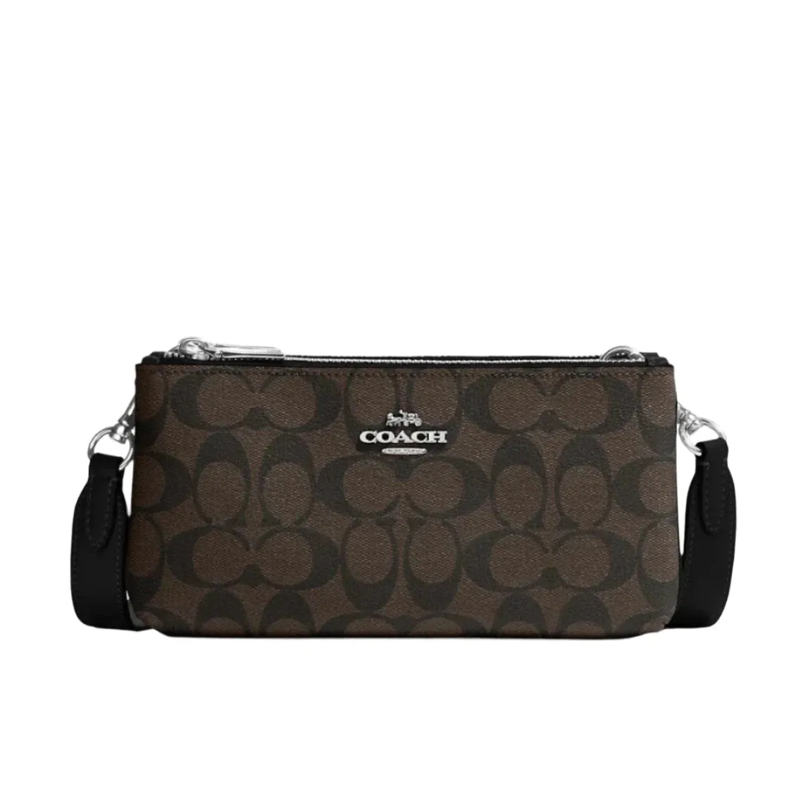 Coach Double Zip Crossbody Bag In Signature Canvas Brown/Black