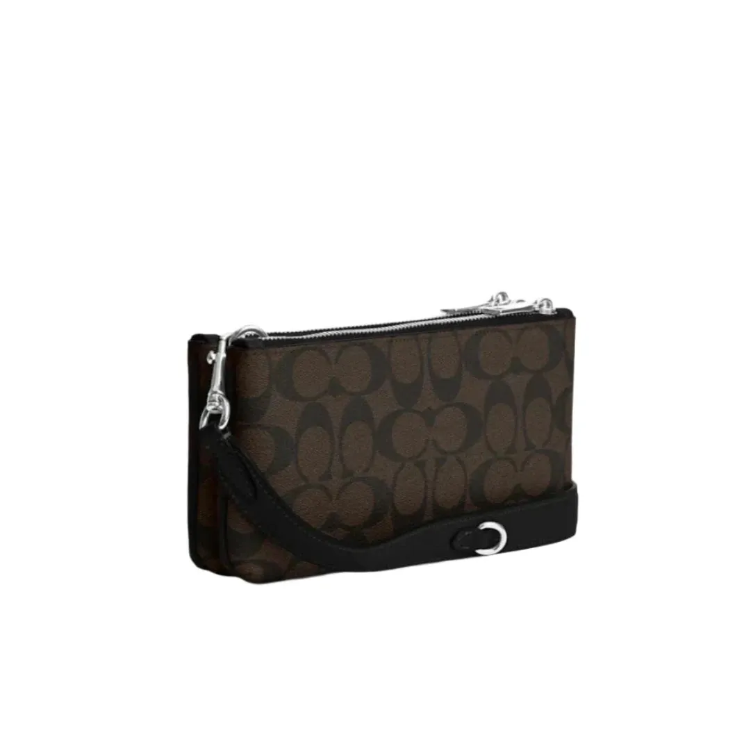 Coach Double Zip Crossbody Bag In Signature Canvas Brown/Black