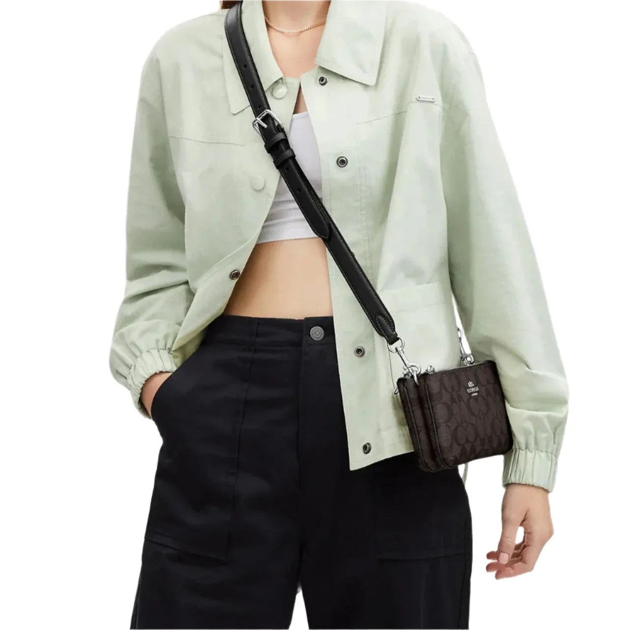 Coach Double Zip Crossbody Bag In Signature Canvas Brown/Black