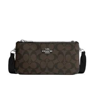 Coach Double Zip Crossbody Bag In Signature Canvas Brown/Black
