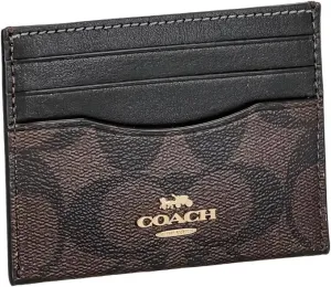 Coach Slim ID Card Case In Signature Canvas Brown/Black