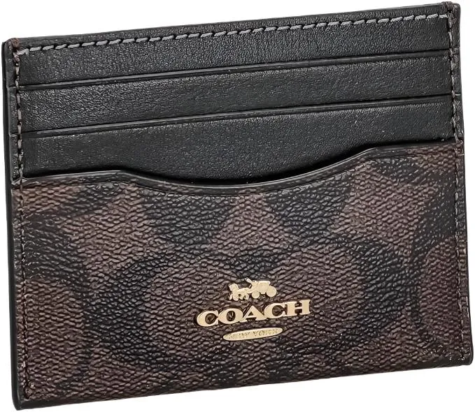 Coach Slim ID Card Case In Signature Canvas Brown/Black