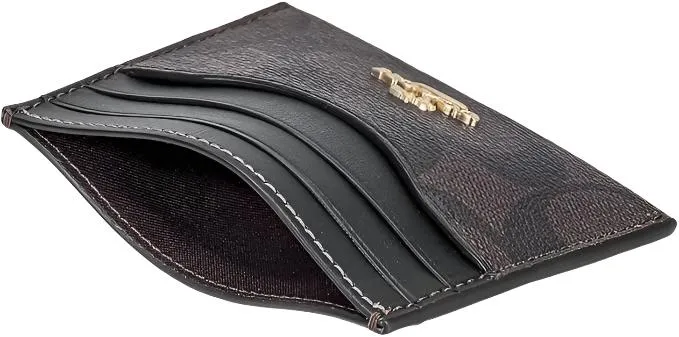 Coach Slim ID Card Case In Signature Canvas Brown/Black