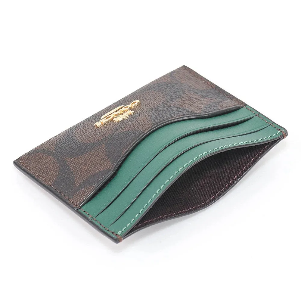 Coach Slim ID Card Case In Signature Canvas Brown/Dark Pine