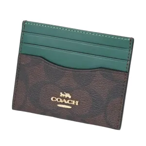 Coach Slim ID Card Case In Signature Canvas Brown/Dark Pine