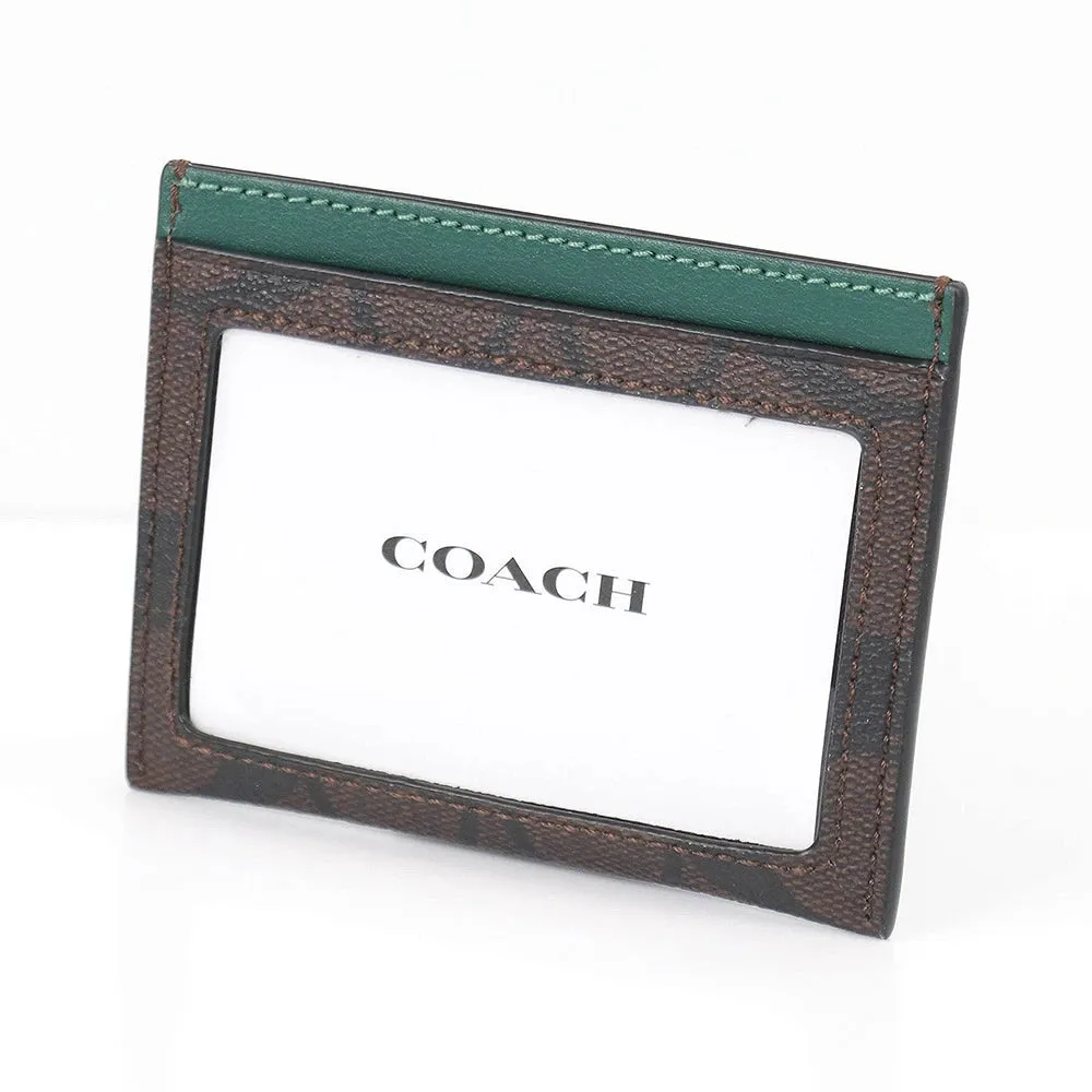 Coach Slim ID Card Case In Signature Canvas Brown/Dark Pine