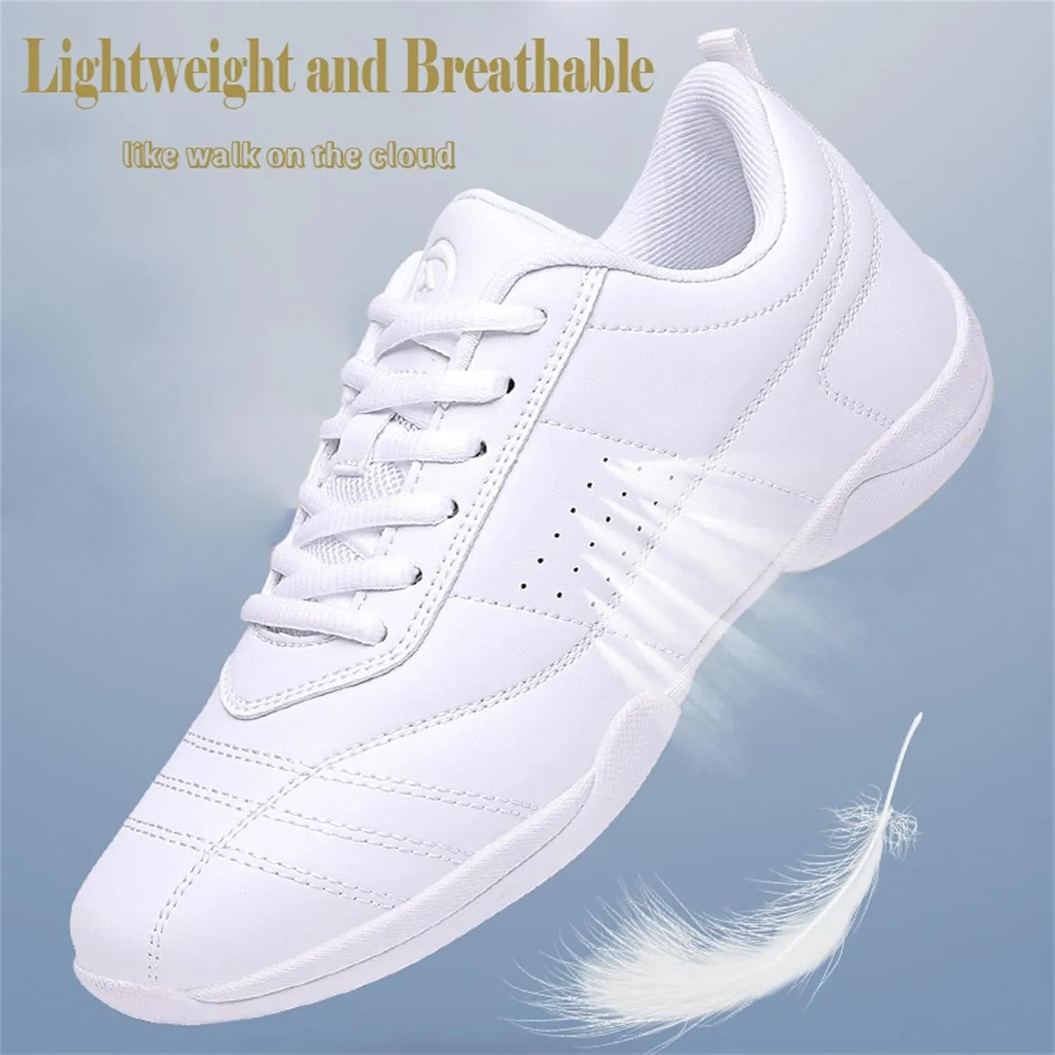 Girl's White Cheerleading Shoes Athletic Training Tennis Shoes Lightweight Competition Cheer Shoes