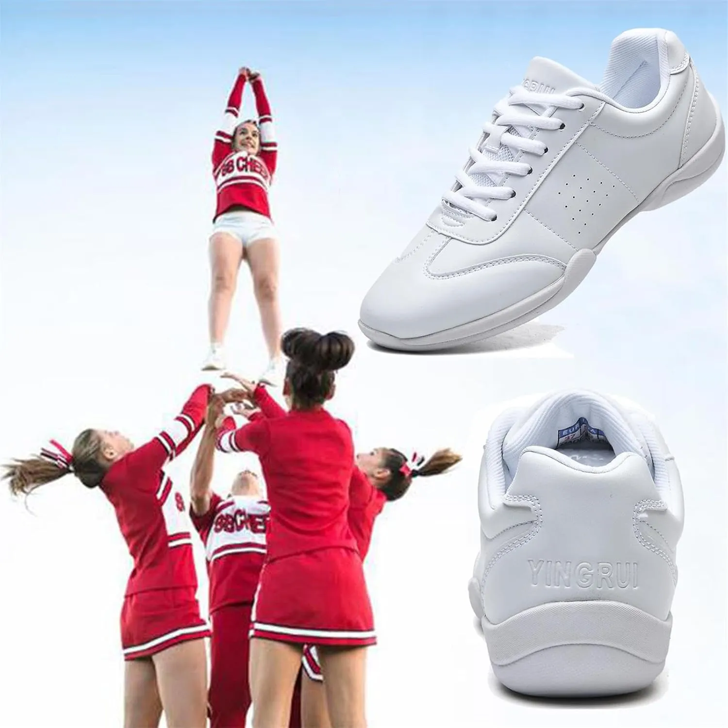 Girl's White Cheerleading Shoes Athletic Training Tennis Shoes Lightweight Competition Cheer Shoes