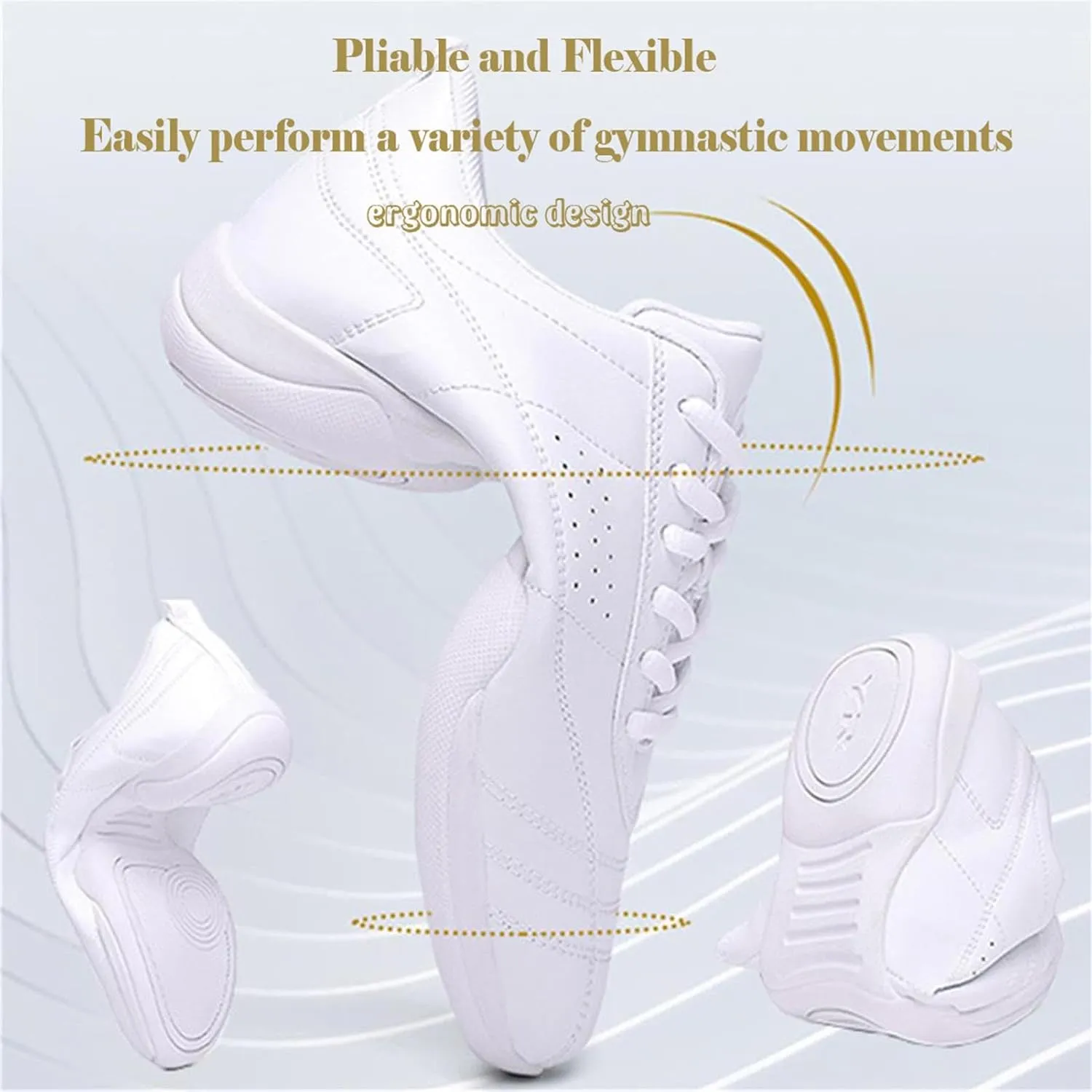 Girl's White Cheerleading Shoes Athletic Training Tennis Shoes Lightweight Competition Cheer Shoes