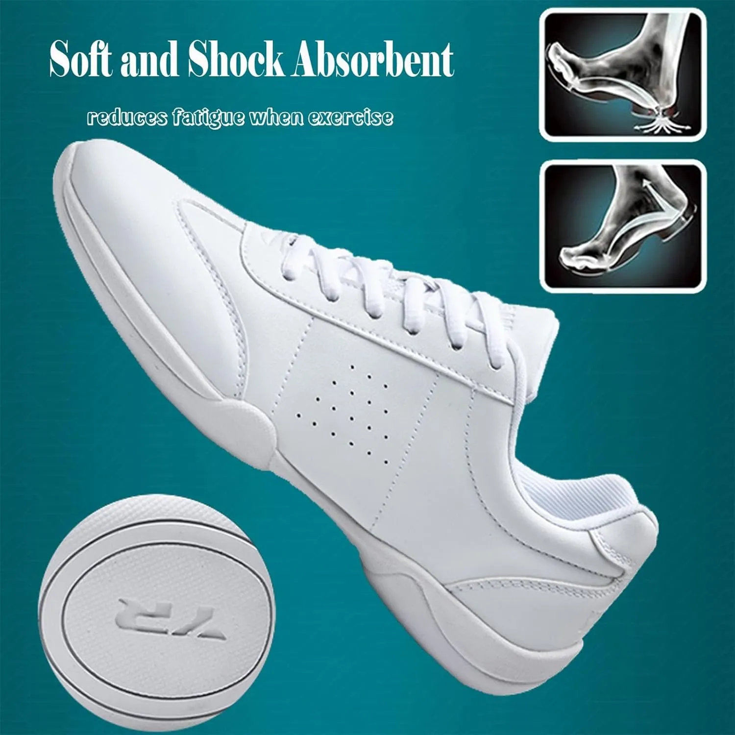 Girl's White Cheerleading Shoes Athletic Training Tennis Shoes Lightweight Competition Cheer Shoes