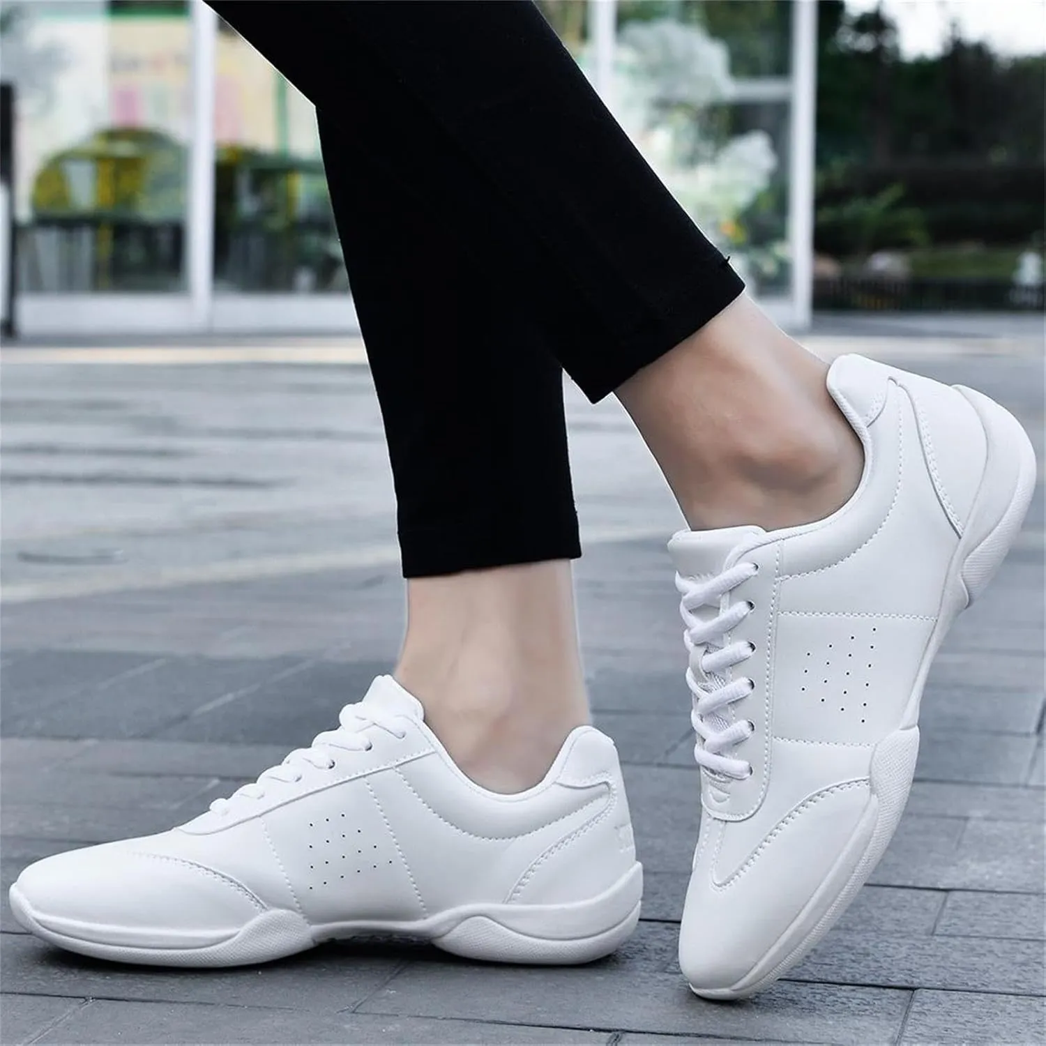 Girl's White Cheerleading Shoes Athletic Training Tennis Shoes Lightweight Competition Cheer Shoes