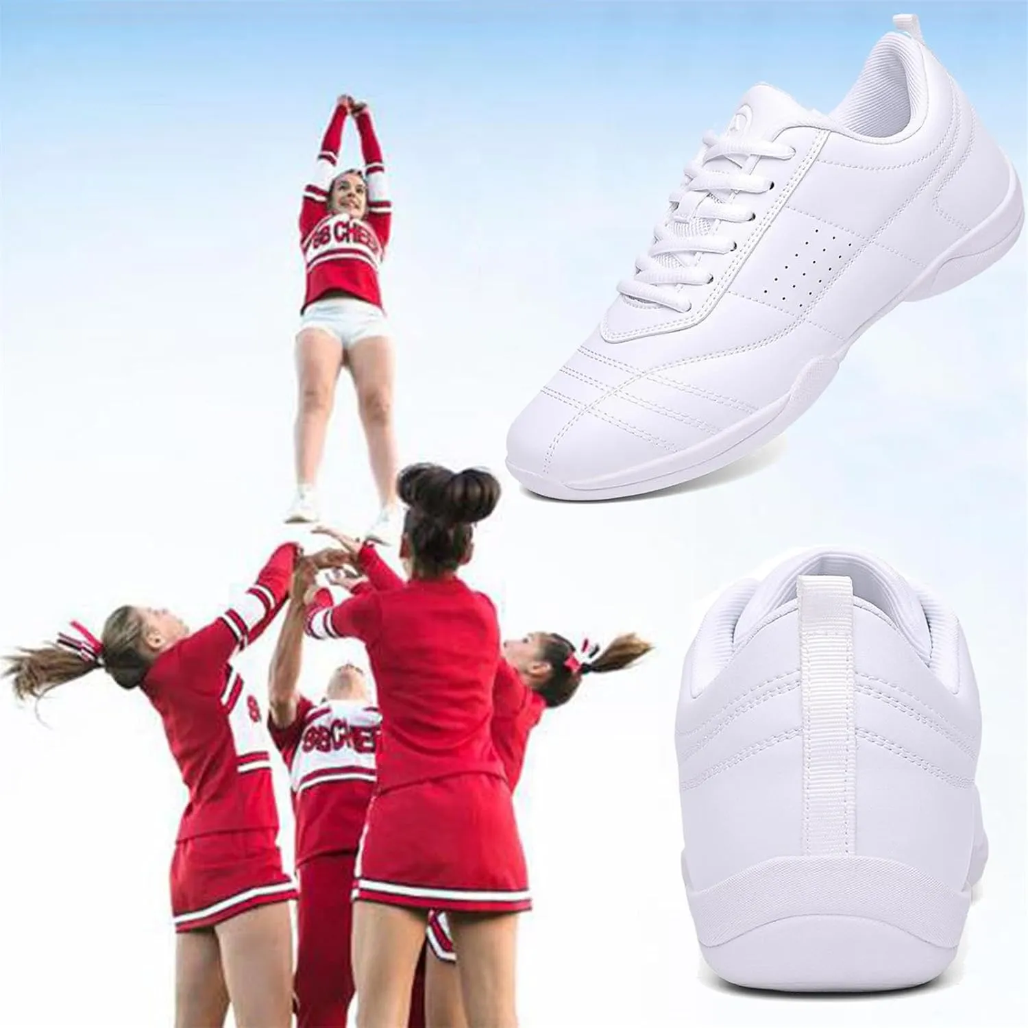 Girl's White Cheerleading Shoes Athletic Training Tennis Shoes Lightweight Competition Cheer Shoes