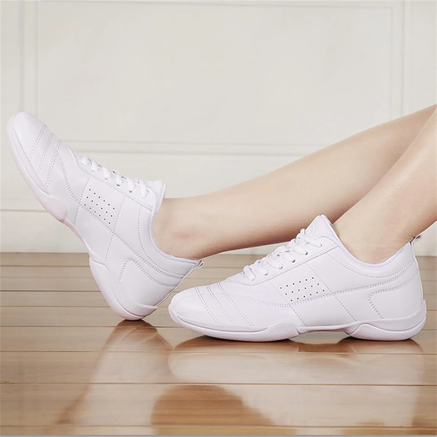 Girl's White Cheerleading Shoes Athletic Training Tennis Shoes Lightweight Competition Cheer Shoes