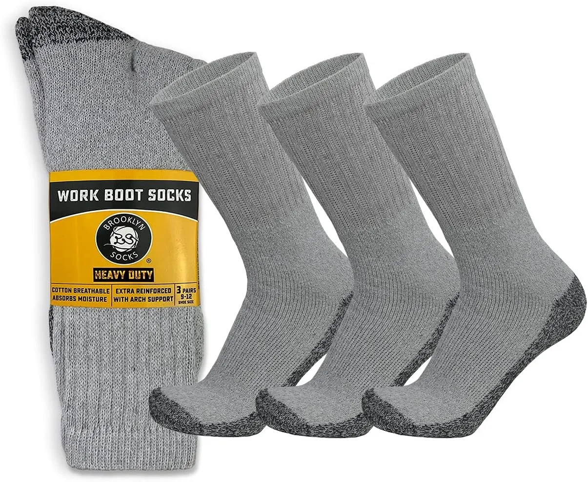 Mens Heavy Duty Steel Toe Work Cotton Socks, Thick Triple Cushioned Crew Socks