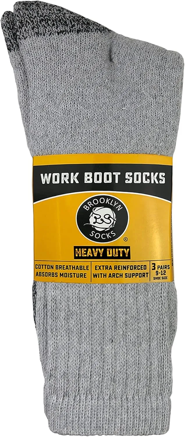 Mens Heavy Duty Steel Toe Work Cotton Socks, Thick Triple Cushioned Crew Socks