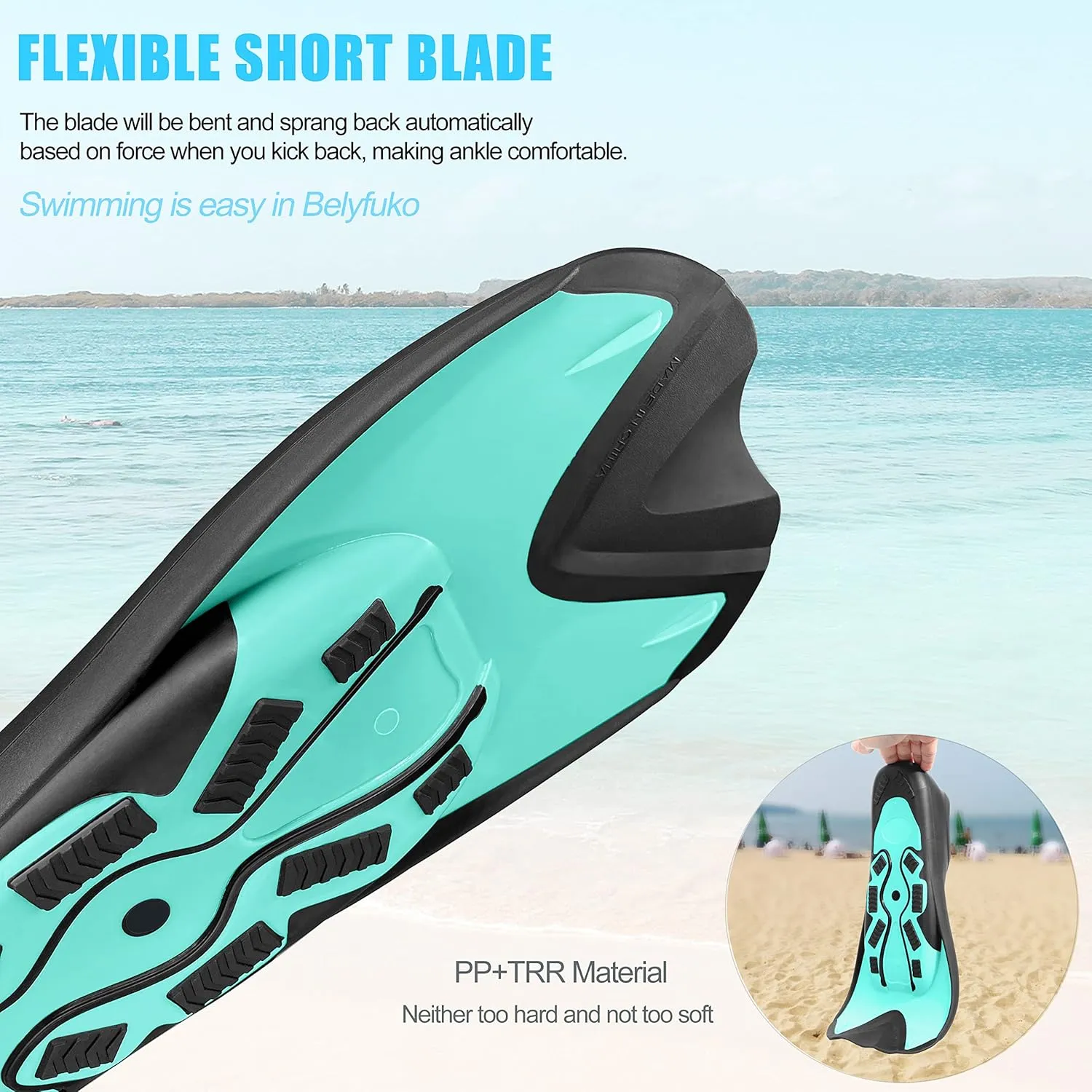 Short Swim Fins, Adult Kids Snorkel Fins for Lap Swimming Diving Snorkeling Travel Size with Mesh Bag