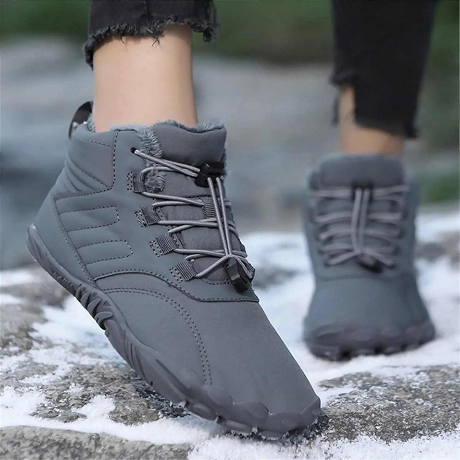 Snow Boots for Men Barefoot Shoes Waterproof Women Work Boots Hiking Sneakers Warm Fur Lined Slip Resistant Outdoor Shoes Lightweight Hike Grounded Footwear