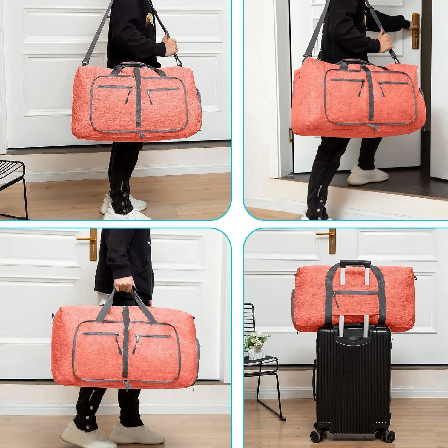 Vomgomfom Travel Duffle Bag for Men, 65L 85L 115L Foldable Travel Duffel Bag with Shoes Compartment Overnight Bag for Men Women